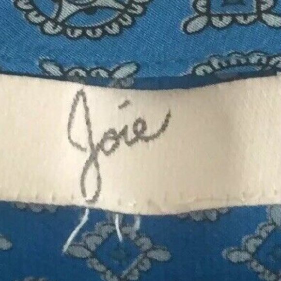 JOIE Silk Blue Blouse Tunic Turquoise Geometric Long Sleeves Top shirt Sz Small - Picture 4 of 7